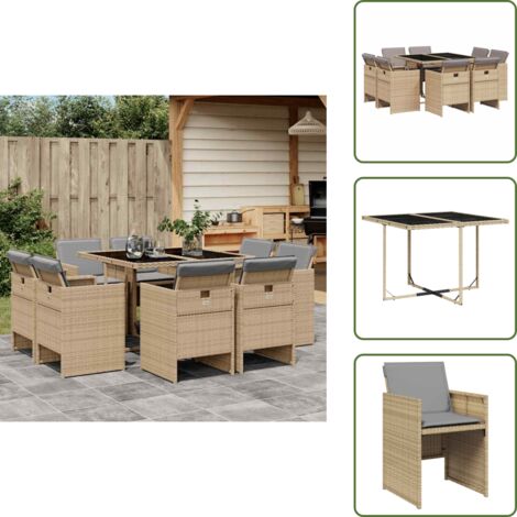 Cuscini per sedie - vidaXL Set Pranzo da Giardino 9 pz con Cuscini Beige Misto Polyrattan - Rattan PE