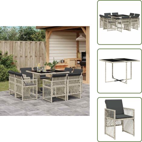 Cuscini per sedie - vidaXL Set Pranzo da Giardino 9pz con Cuscini Grigio Chiaro Polyrattan - Rattan PE