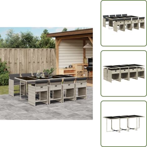 Cuscini per sedie - vidaXL Set Pranzo da Giardino 9pz con Cuscini Grigio Chiaro Polyrattan - Rattan PE
