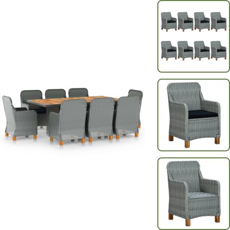 Cuscini per sedie - vidaXL Set Pranzo da Giardino 9pz con Cuscini Polyrattan Grigio Chiaro - Rattan da giardino