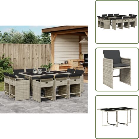 Cuscini per sedie - vidaXL Set Pranzo Giardino 11pz con Cuscini Grigio Chiaro Polyrattan - Rattan PE