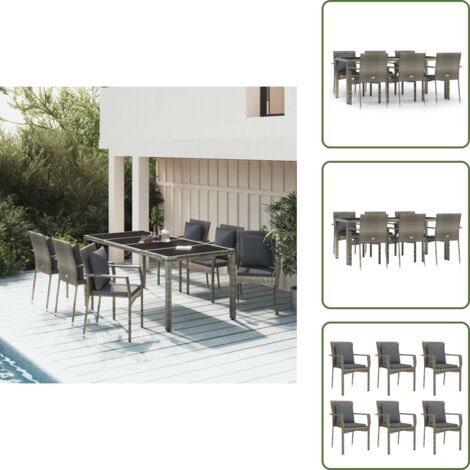Cuscini per sedile - vidaXL Set da Pranzo da Giardino 7 pz con Cuscini in Polyrattan Grigio - Cuscini per schienale