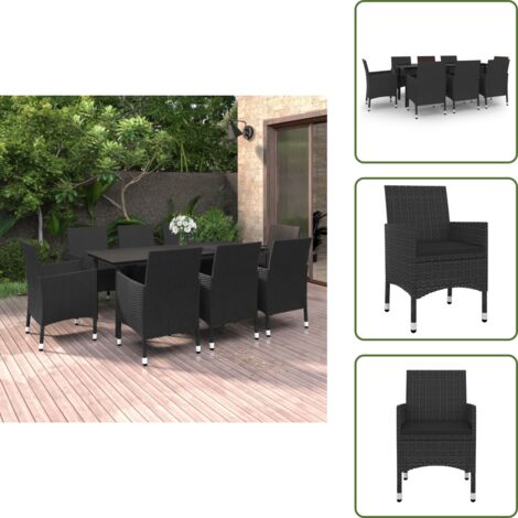 Cuscini per sedile - vidaXL Set da Pranzo da Giardino e Cuscini 9 pz in Polyrattan e Vetro - Arredamento da giardino