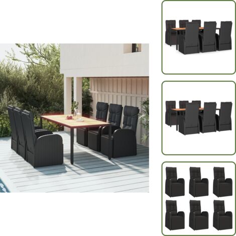 Cuscini per sedile - vidaXL Set Pranzo Giardino 7pz Nero Polyrattan e Legno Massello Acacia - Cuscini per schiena