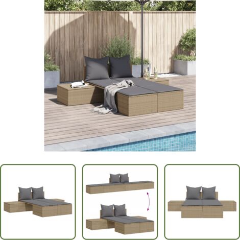 Cuscini per seduta -  Lettino Prendisole con Cuscini Beige in Polyrattan