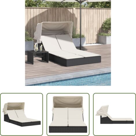 Cuscini per seduta -  Lettino Prendisole Doppio Baldacchino e Cuscini Nero Polyrattan
