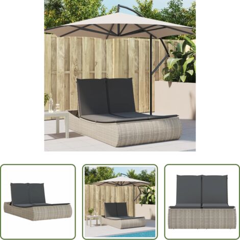 Cuscini per seduta -  Lettino Prendisole Doppio con Cuscini Grigio Chiaro Polyrattan