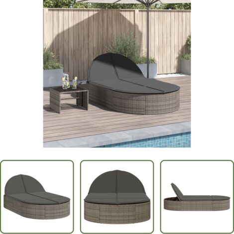 Cuscini per seduta -  Lettino Prendisole Doppio con Cuscini Grigio in Polyrattan