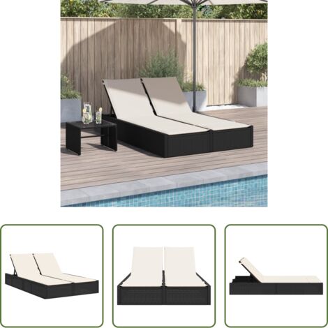 Cuscini per seduta -  Lettino Prendisole Doppio con Cuscini Nero in Polyrattan