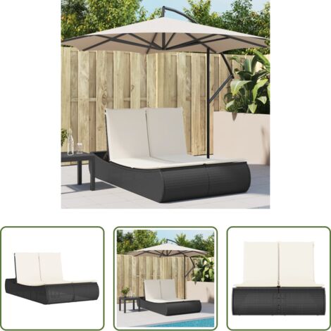 Cuscini per seduta -  Lettino Prendisole Doppio con Cuscini Nero in Polyrattan