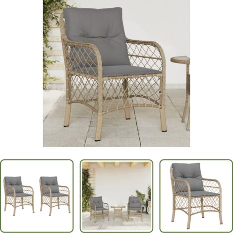 Cuscini per seduta -  Sedie da Giardino con Cuscini 2 pz Beige Misto in Polyrattan