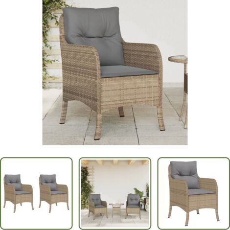 Cuscini per seduta -  Sedie da Giardino con Cuscini 2 pz Beige Misto in Polyrattan