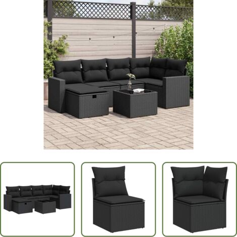 Cuscini per seduta -  Set Divani da Giardino con Cuscini 7pz Nero Polyrattan