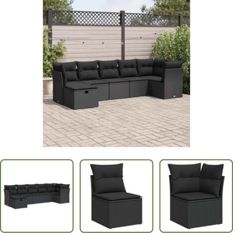 Cuscini per seduta -  Set Divani da Giardino con Cuscini 7pz Nero Polyrattan