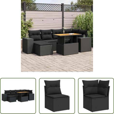 Cuscini per seduta -  Set Divani da Giardino con Cuscini 7pz Nero Polyrattan