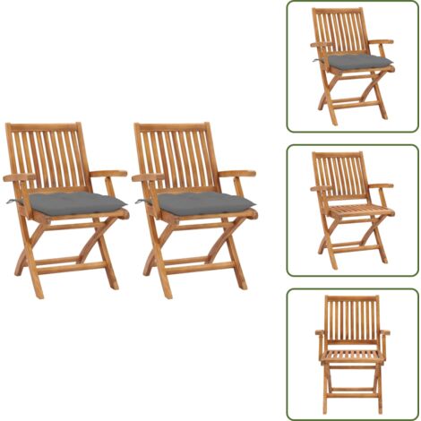 Cuscini per seduta - vidaXL Sedie da Giardino 2 pz con Cuscini Grigio in Massello di Teak - Seduta in legno