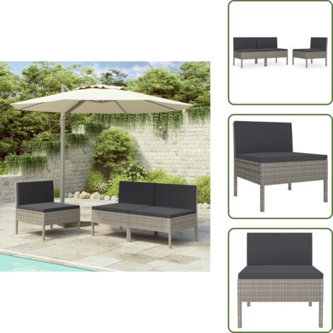 Cuscini per seduta - vidaXL Sedie da Giardino 3 pz con Cuscini in Polyrattan Grigio - Divani in acciaio
