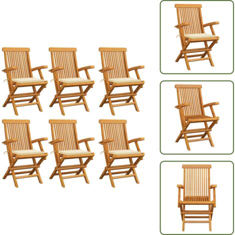 Cuscini per seduta - vidaXL Sedie da Giardino con Cuscini Crema 6 pz Legno Massello di Teak - Sedie pieghevoli