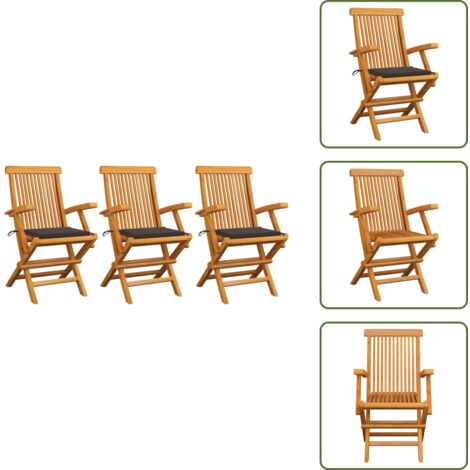 Cuscini per seduta - vidaXL Sedie da Giardino con Cuscini Tortora 3 pz Legno Massello Teak - Teak