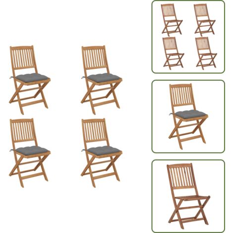 Cuscini per seduta - vidaXL Sedie da Giardino Pieghevoli 4 pz con Cuscini Massello Acacia - Sedie da esterno