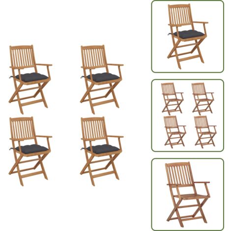 Cuscini per seduta - vidaXL Sedie da Giardino Pieghevoli 4 pz con Cuscini Massello Acacia - Sedie da esterno