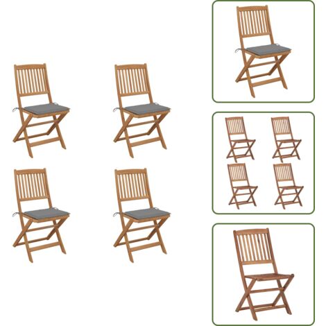 Cuscini per seduta - vidaXL Sedie da Giardino Pieghevoli 4 pz con Cuscini Massello Acacia - Sedie da esterno