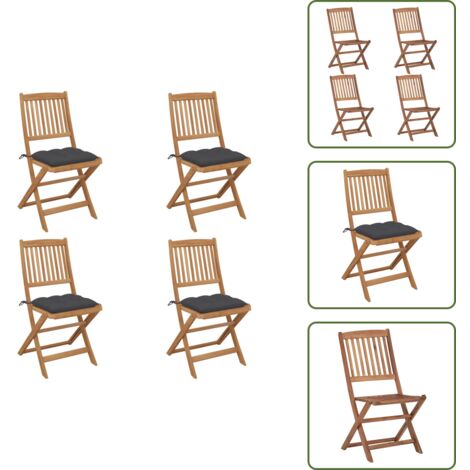 Cuscini per seduta - vidaXL Sedie da Giardino Pieghevoli 4 pz con Cuscini Massello Acacia - Sedie da esterno