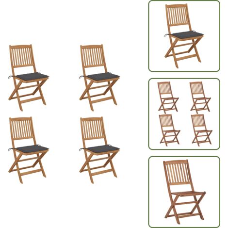 Cuscini per seduta - vidaXL Sedie da Giardino Pieghevoli 4 pz con Cuscini Massello Acacia - Sedie da esterno