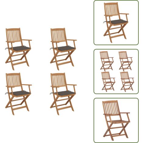 Cuscini per seduta - vidaXL Sedie da Giardino Pieghevoli 4 pz con Cuscini Massello Acacia - Sedie da esterno