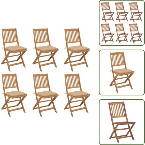 Cuscini per seduta - vidaXL Sedie da Giardino Pieghevoli 6 pz con Cuscini Massello Acacia - Sedie da esterno