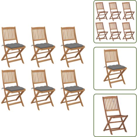 Cuscini per seduta - vidaXL Sedie da Giardino Pieghevoli 6 pz con Cuscini Massello Acacia - Sedie esterne