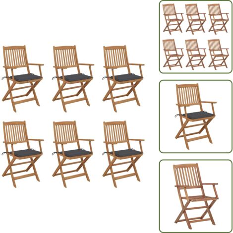 Cuscini per seduta - vidaXL Sedie da Giardino Pieghevoli 6 pz con Cuscini Massello Acacia - Sedie esterne