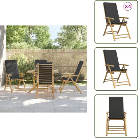 Cuscini per seduta - vidaXL Sedie da Giardino Reclinabili 4 pz Cuscini Grigio Scuro Bambù - Sedie pieghevoli