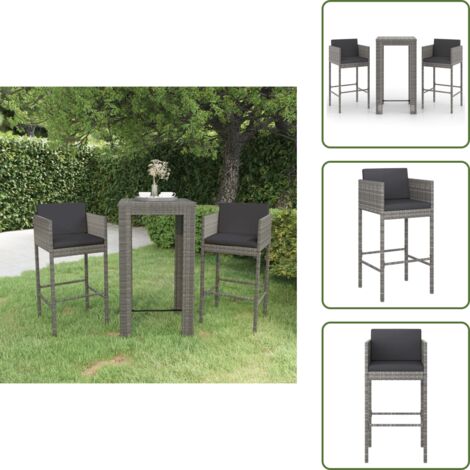 Cuscini per seduta - vidaXL Set Bar da Giardino 3 pz con Cuscini in Polyrattan Grigio - Cuscini per schienale
