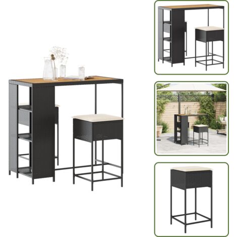 Cuscini per seduta - vidaXL Set Bar da Giardino 3 pz con Cuscini in Polyrattan Nero - Rattan PE