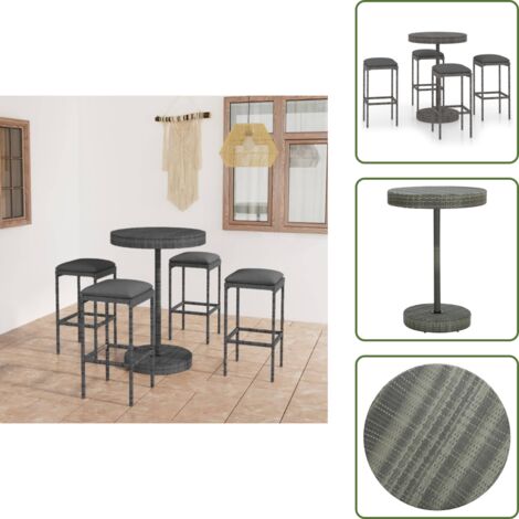 Cuscini per seduta - vidaXL Set da Bar da Giardino 5 pz con Cuscini in Polyrattan Grigio - Polyrattan