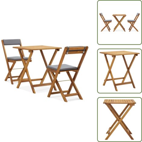 Cuscini per seduta - vidaXL Set da Bistrot 3 pz Pieghevole con Cuscini Massello di Acacia - Cuscini per schienale
