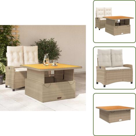 Cuscini per seduta - vidaXL Set da Pranzo da Giardino 2 pz con Cuscini Beige in Polyrattan - Cuscini per schienale