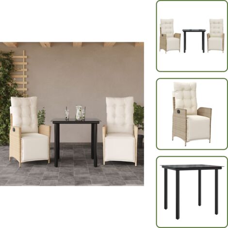 Cuscini per seduta - vidaXL Set da Pranzo da Giardino 3 pz con Cuscini Beige in Polyrattan - Cuscini per schienale