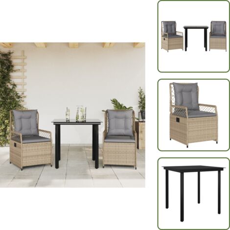 Cuscini per seduta - vidaXL Set da Pranzo da Giardino 3 pz con Cuscini Beige in Polyrattan - Cuscini per schienale