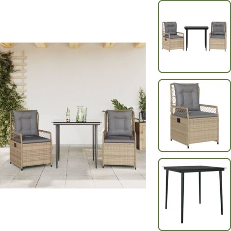Cuscini per seduta - vidaXL Set da Pranzo da Giardino 3 pz con Cuscini Beige in Polyrattan - Cuscini per schienale
