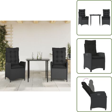Cuscini per seduta - vidaXL Set da Pranzo da Giardino 3 pz con Cuscini Nero in Polyrattan - Cuscini per schienale