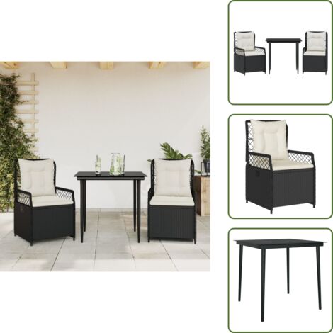 Cuscini per seduta - vidaXL Set da Pranzo da Giardino 3 pz con Cuscini Nero in Polyrattan - Cuscini per schienale