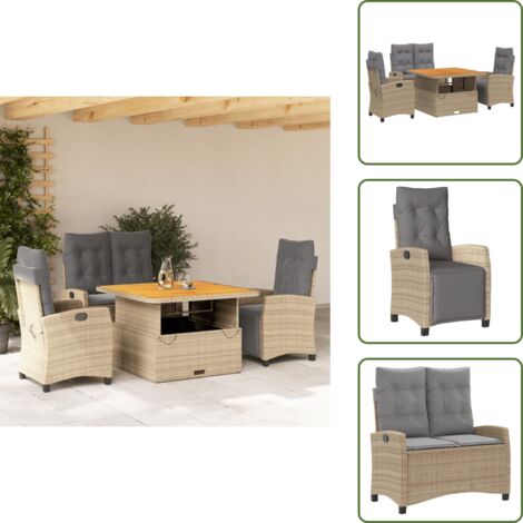 Cuscini per seduta - vidaXL Set da Pranzo da Giardino 4 pz con Cuscini Beige in Polyrattan - Cuscini per schienale