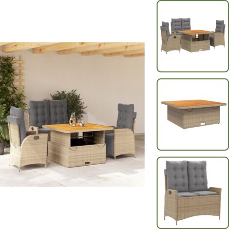 Cuscini per seduta - vidaXL Set da Pranzo da Giardino 4 pz con Cuscini Beige in Polyrattan - Cuscini per schienale