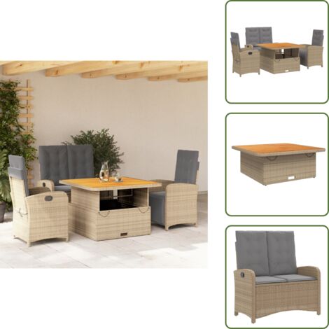 Cuscini per seduta - vidaXL Set da Pranzo da Giardino 4 pz con Cuscini Beige in Polyrattan - Cuscini per schienale