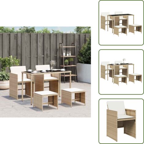 Cuscini per seduta - vidaXL Set da Pranzo da Giardino 5 pz con Cuscini Beige in Polyrattan - Cuscini per sgabello
