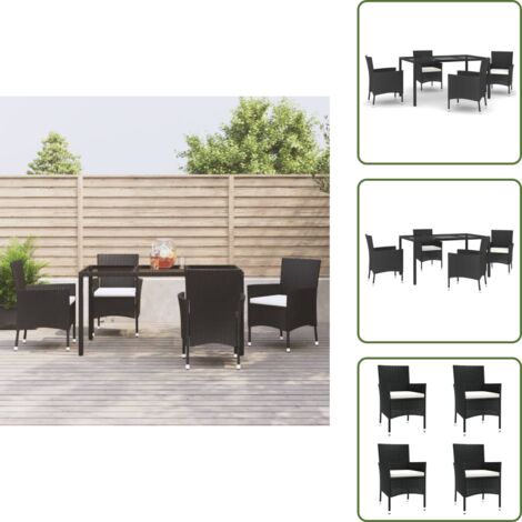 Cuscini per seduta - vidaXL Set da Pranzo da Giardino 5 pz Nero con Cuscini in Polyrattan - Rattan