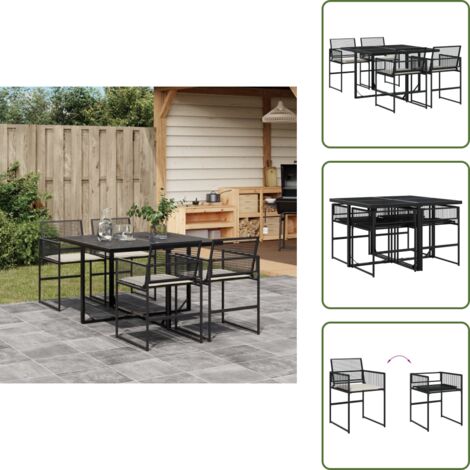 Cuscini per seduta - vidaXL Set da Pranzo da Giardino 5 pz Nero con Cuscini in Polyrattan - Rattan PE