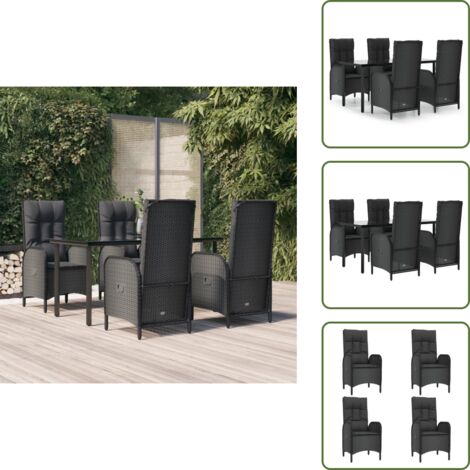 Cuscini per seduta - vidaXL Set da Pranzo da Giardino 5 pz Nero con Cuscini in Polyrattan - Tavolo in vetro temperato